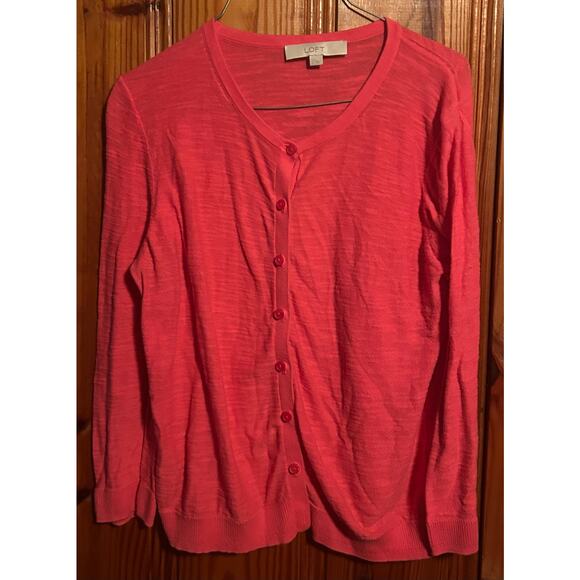 Ann Taylor Loft women’s hot pink cardigan button up cotton size large - Picture 1 of 3